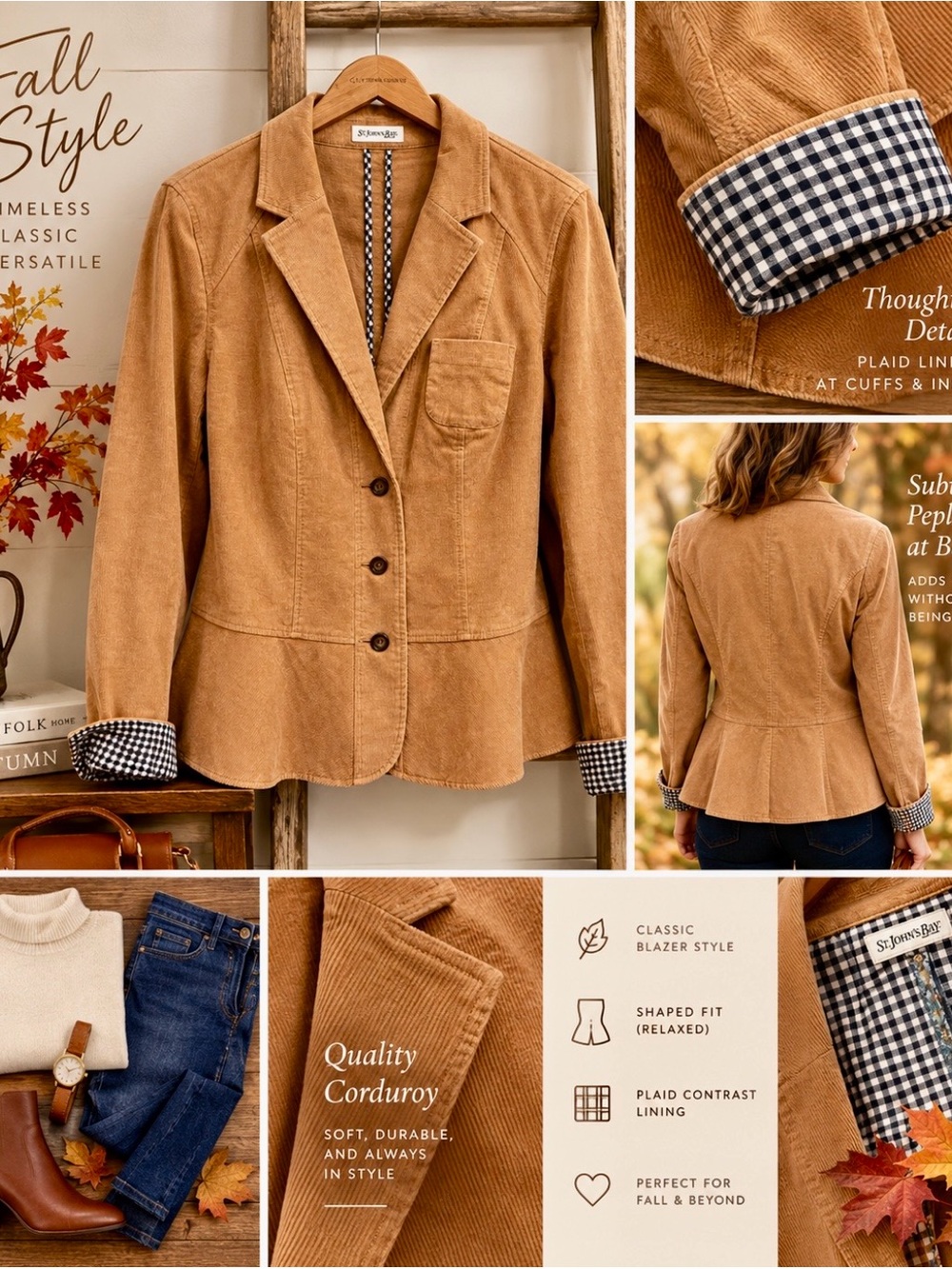 St. John's Bay Women's Camel Corduroy Blazer Jacket
